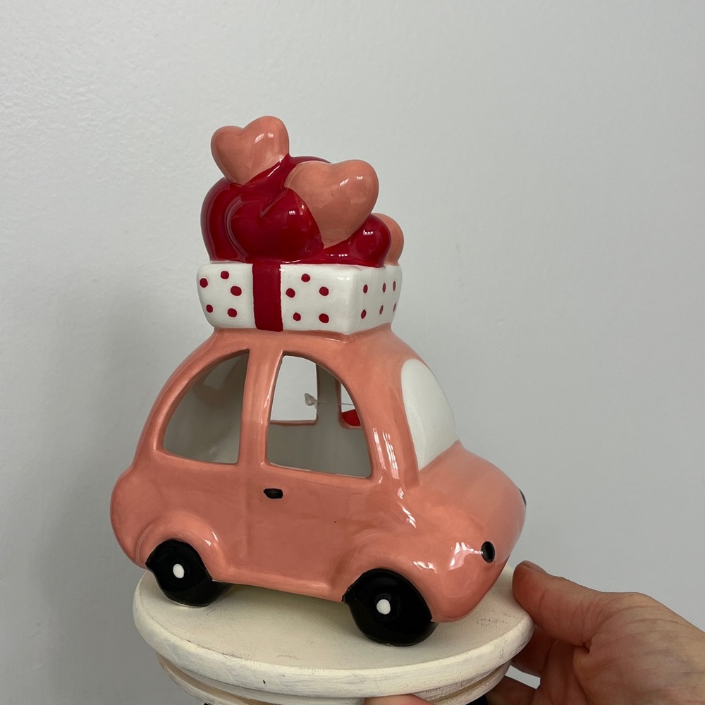 Pink Ceramic Car with Hearts and Gift